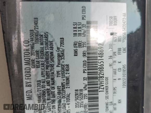 2006 Ford Mustang GT Deluxe z VIN 1ZVHT82H865148692, wystawiony jako Copart lot #67680825 z przebiegiem 227 694 mil mil oraz Szkoda całkowita • Salvage title. Historia ofert i sprzedaży dostępna na DreamBid. Obrazek 12.