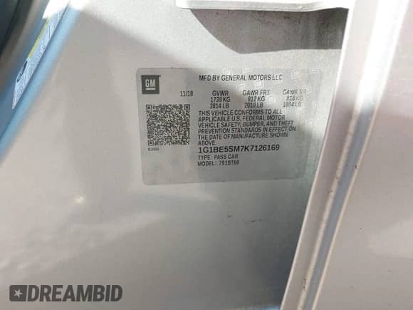 2019 Chevrolet Cruze LT с VIN 1G1BE5SM7K7126169, выставлен на аукционе IAAI как лот 43262508 с пробегом 178 979 миль миль и . История ставок и продаж доступна на DreamBid. Изображение 9.