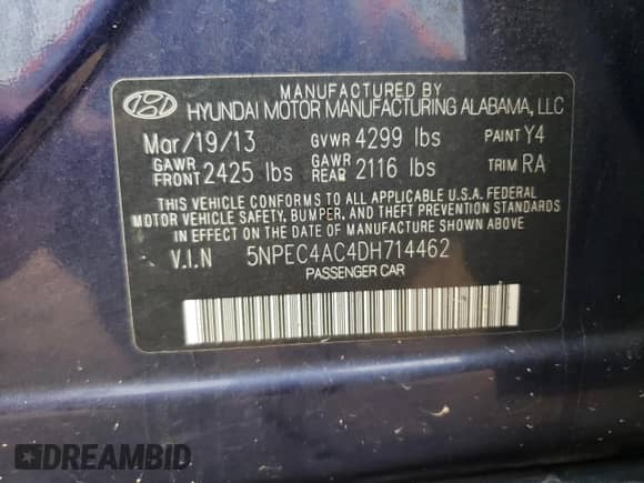 2013 Hyundai Sonata Limited z VIN 5NPEC4AC4DH714462, wystawiony jako Copart lot #83993895 z przebiegiem 205 598 mil mil oraz Szkoda całkowita • Salvage title. Historia ofert i sprzedaży dostępna na DreamBid. Obrazek 13.