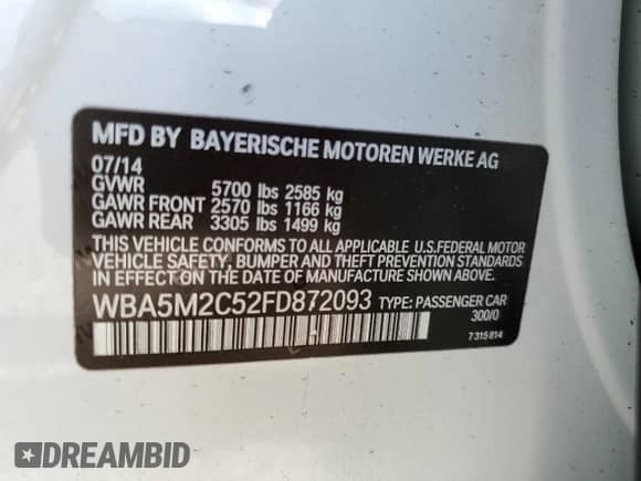 2015 BMW 5 Series 535i Gran Turismo с VIN WBA5M2C52FD872093, выставлен на аукционе Copart как лот 65238855 с пробегом 199 756 миль миль и Списание • Salvage title. История ставок и продаж доступна на DreamBid. Изображение 12.