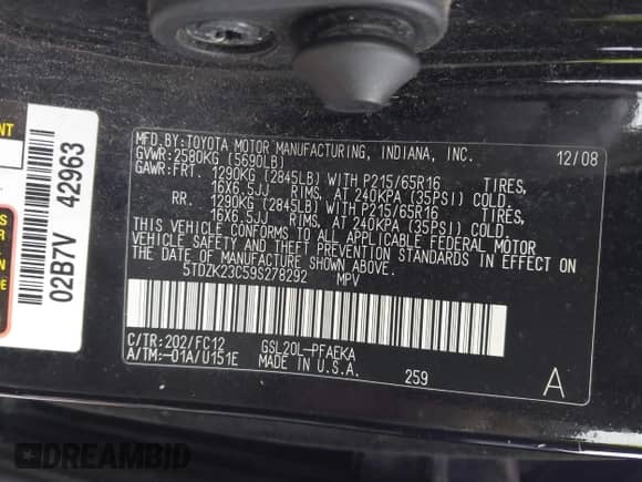 2009 Toyota Sienna CE с VIN 5TDZK23C59S278292, выставлен на аукционе IAAI как лот 43433500 с пробегом 201 299 миль миль и . История ставок и продаж доступна на DreamBid. Изображение 9.