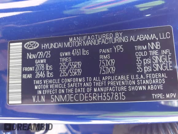 2024 Hyundai Tucson Limited с VIN 5NMJECDE5RH357815, выставлен на аукционе IAAI как лот 43230400 с пробегом 33 910 миль миль и . История ставок и продаж доступна на DreamBid. Изображение 9.