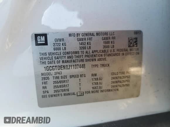 2018 Chevrolet Colorado 4WD Z71 with VIN 1GCGTDEN0J1107448, listed as a Copart auction lot 87057135 with 101,975 mi miles and Clean title. Bid and sale history available at DreamBid. Image 12.