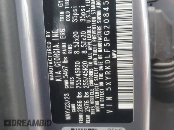 2023 Kia Sorento SX with VIN 5XYRKDLF5PG208453, listed as a Copart auction lot 43901565 with 37,992 mi miles and Salvage title. Bid and sale history available at DreamBid. Image 15.