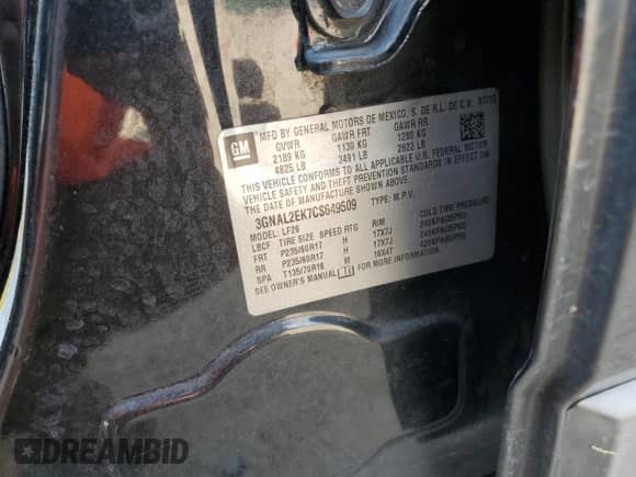 2012 Chevrolet Captiva Sport LS with VIN 3GNAL2EK7CS649509, listed as a Copart auction lot 68598145 with 96,727 mi miles and Clean title. Bid and sale history available at DreamBid. Image 12.
