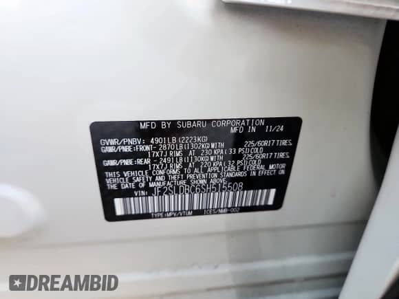 2025 Subaru Forester Premium z VIN JF2SLDBC6SH515508, wystawiony jako Copart lot #81111335 z przebiegiem 7 072 mil mil oraz Szkoda całkowita • Salvage title. Historia ofert i sprzedaży dostępna na DreamBid. Obrazek 13.