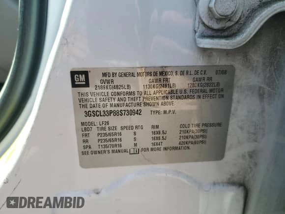 2008 Saturn VUE XE с VIN 3GSCL33P88S730942, выставлен на аукционе Copart как лот 71602735 с пробегом 211 218 миль миль и Списание • Salvage title. История ставок и продаж доступна на DreamBid. Изображение 13.