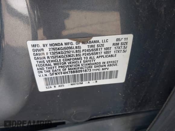 2011 Honda Pilot EX-L с VIN 5FNYF4H78BB091873, выставлен на аукционе IAAI как лот 42534874 с пробегом Не указан миль и . История ставок и продаж доступна на DreamBid. Изображение 9.