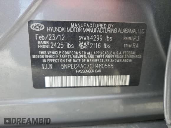 2012 Hyundai Sonata SE z VIN 5NPEC4AC7CH480588, wystawiony jako Copart lot #71114035 z przebiegiem 182 328 mil mil oraz Szkoda całkowita • Salvage title. Historia ofert i sprzedaży dostępna na DreamBid. Obrazek 12.