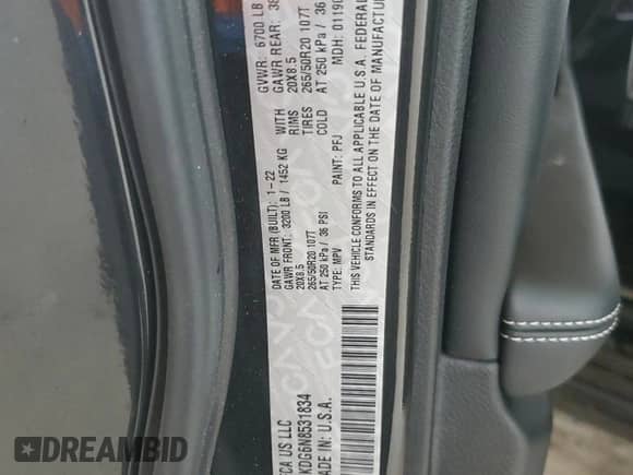 2022 Jeep Grand Cherokee Overland с VIN 1C4RJKDG6N8531834, выставлен на аукционе Copart как лот 58535695 с пробегом 41 168 миль миль и Списание • Salvage title. История ставок и продаж доступна на DreamBid. Изображение 13.