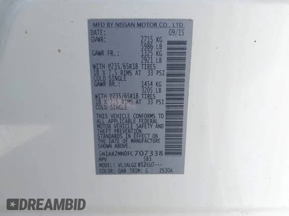 2015 Nissan Pathfinder SL с VIN 5N1AR2MN0FC707338, выставлен на аукционе IAAI как лот 42825304 с пробегом 178 017 миль миль и . История ставок и продаж доступна на DreamBid. Изображение 9.