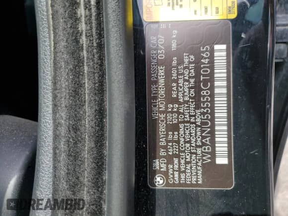 2008 BMW 5 Series 528i with VIN WBANU53558CT01465, listed as a Copart auction lot 84045455 with 140,697 mi miles and Salvage title. Bid and sale history available at DreamBid. Image 12.