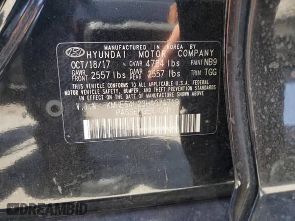 2017 Hyundai Sonata Limited with VIN KMHE54L23HA074719, listed as a Copart auction lot 65992205 with 170,386 mi miles and Salvage title. Bid and sale history available at DreamBid. Image 13.