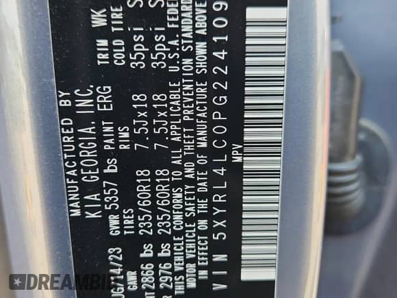 2023 Kia Sorento S z VIN 5XYRL4LC0PG224109, wystawiony jako Copart lot #66912055 z przebiegiem 71 872 mil mil oraz Szkoda całkowita • Salvage title. Historia ofert i sprzedaży dostępna na DreamBid. Obrazek 13.