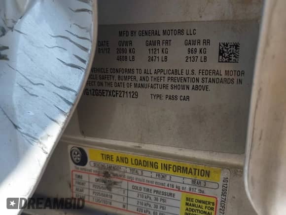 2012 Chevrolet Malibu LTZ z VIN 1G1ZG5E7XCF271129, wystawiony jako IAAI lot #42713063 z przebiegiem 127 511 mil mil oraz . Historia ofert i sprzedaży dostępna na DreamBid. Obrazek 9.