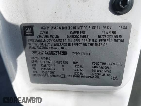 2006 Chevrolet Silverado 1500 Work Truck z VIN 3GCEC14X36G274209, wystawiony jako IAAI lot #42309990 z przebiegiem 68 514 mil mil oraz . Historia ofert i sprzedaży dostępna na DreamBid. Obrazek 9.