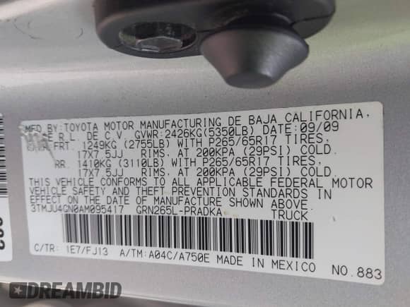 2010 Toyota Tacoma PreRunner z VIN 3TMJU4GN0AM095417, wystawiony jako IAAI lot #42834140 z przebiegiem 166 741 mil mil oraz . Historia ofert i sprzedaży dostępna na DreamBid. Obrazek 9.