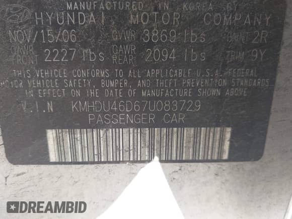 2007 Hyundai Elantra GLS с VIN KMHDU46D67U083729, выставлен на аукционе IAAI как лот 43183914 с пробегом 259 877 миль миль и . История ставок и продаж доступна на DreamBid. Изображение 9.