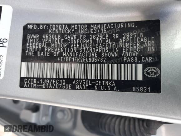 2015 Toyota Camry SE z VIN 4T1BF1FK2FU935782, wystawiony jako Copart lot #84227795 z przebiegiem 114 003 mil mil oraz Szkoda całkowita • Salvage title. Historia ofert i sprzedaży dostępna na DreamBid. Obrazek 12.