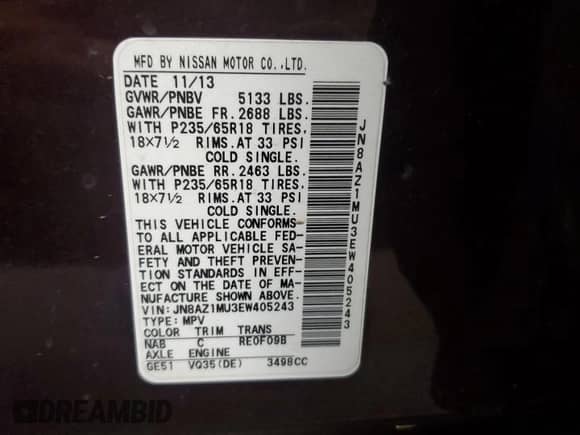 2014 Nissan Murano SV with VIN JN8AZ1MU3EW405243, listed as a Copart auction lot 84384295 with 129,971 mi miles and Salvage title. Bid and sale history available at DreamBid. Image 13.