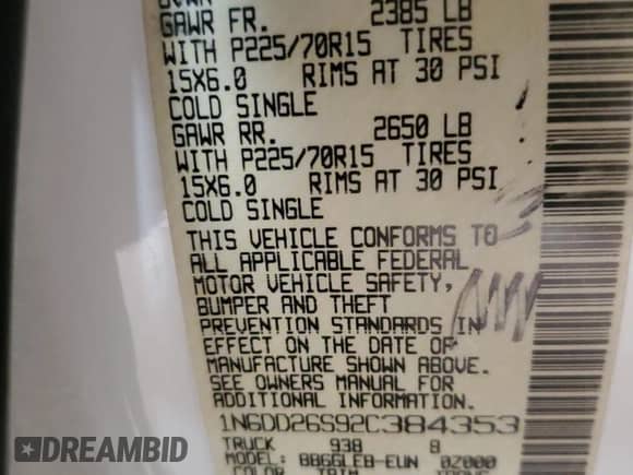 2002 Nissan Frontier XE с VIN 1N6DD26S92C384353, выставлен на аукционе Copart как лот 71430405 с пробегом Не указан миль и Чистый • Clean title. История ставок и продаж доступна на DreamBid. Изображение 12.