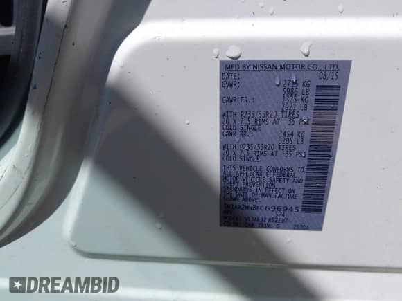 2015 Nissan Pathfinder SL with VIN 5N1AR2MN8FC696945, listed as a IAAI auction lot 43017581 with 100,603 mi miles and . Bid and sale history available at DreamBid. Image 9.