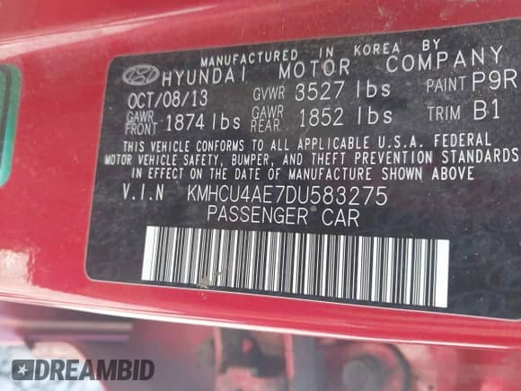 2013 Hyundai Accent GLS z VIN KMHCU4AE7DU583275, wystawiony jako IAAI lot #43223640 z przebiegiem 144 352 mil mil oraz . Historia ofert i sprzedaży dostępna na DreamBid. Obrazek 9.