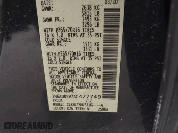 2010 Nissan Frontier LE z VIN 1N6AD0EV7AC427749, wystawiony jako IAAI lot #41715179 z przebiegiem 75 380 mil mil oraz . Historia ofert i sprzedaży dostępna na DreamBid. Obrazek 9.