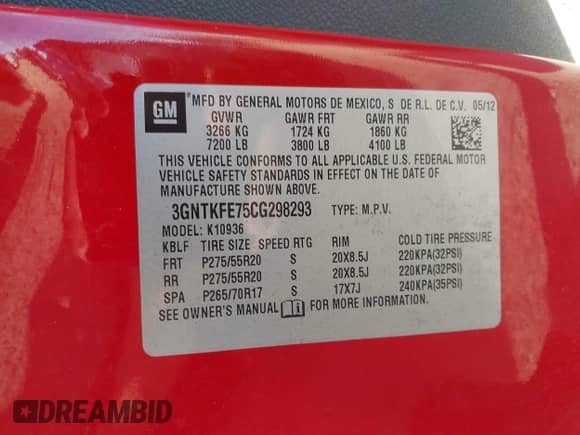 2012 Chevrolet Avalanche LT with VIN 3GNTKFE75CG298293, listed as a IAAI auction lot 43388573 with 213,573 mi miles and . Bid and sale history available at DreamBid. Image 9.
