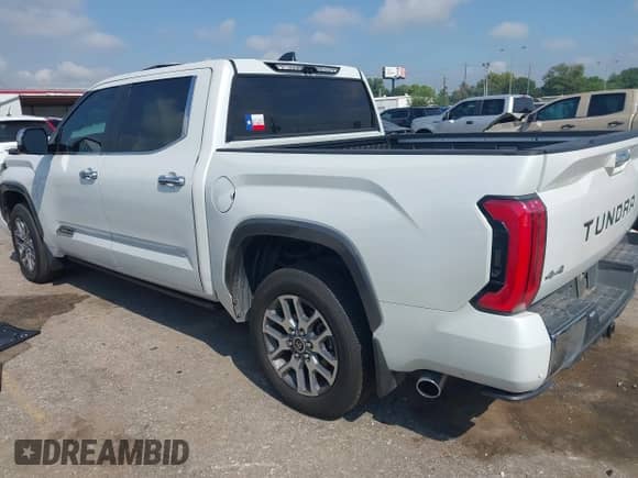 2024 Toyota Tundra 1794 Edition with VIN 5TFMA5DB0RX214515, listed as a IAAI auction lot 43086489 with 35,896 mi miles and . Bid and sale history available at DreamBid. Image 3.