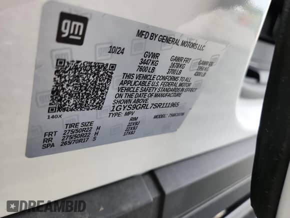 2025 Cadillac Escalade 4WD Sport Platinum с VIN 1GYS9GRL7SR111965, выставлен на аукционе Copart как лот 84946365 с пробегом 7 347 миль миль и Списание • Salvage title. История ставок и продаж доступна на DreamBid. Изображение 13.