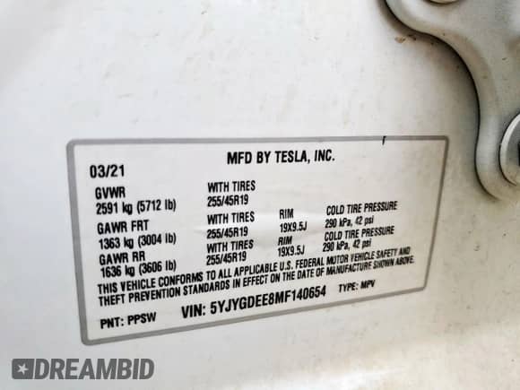 2021 Tesla Model Y Long Range z VIN 5YJYGDEE8MF140654, wystawiony jako Copart lot #70857745 z przebiegiem 60 344 mil mil oraz Czysty tytuł • Clean title. Historia ofert i sprzedaży dostępna na DreamBid. Obrazek 13.