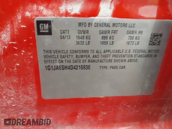 2013 Chevrolet Sonic LS with VIN 1G1JA6SH4D4216836, listed as a IAAI auction lot 42958415 with 115,236 mi miles and . Bid and sale history available at DreamBid. Image 9.