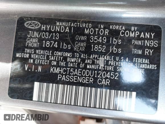 2013 Hyundai Accent GS с VIN KMHCT5AE0DU120452, выставлен на аукционе IAAI как лот 43475552 с пробегом 344 879 миль миль и . История ставок и продаж доступна на DreamBid. Изображение 9.