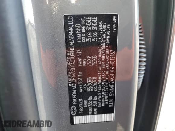 2024 Hyundai Santa Fe SEL с VIN 5NMP24GLXRH012167, выставлен на аукционе Copart как лот 81538234 с пробегом 13 616 миль миль и Чистый • Clean title. История ставок и продаж доступна на DreamBid. Изображение 13.