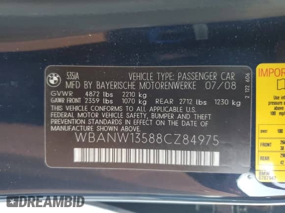 2008 BMW 5 Series 535i с VIN WBANW13588CZ84975, выставлен на аукционе Copart как лот 87480255 с пробегом 173 107 миль миль и Чистый • Clean title. История ставок и продаж доступна на DreamBid. Изображение 12.