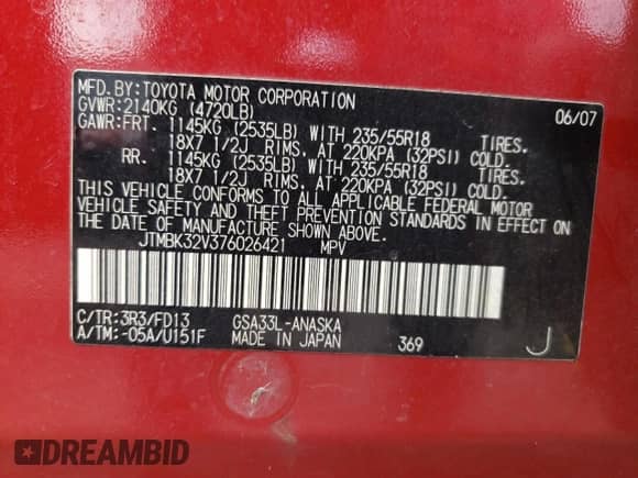 2007 Toyota RAV4 Sport with VIN JTMBK32V376026421, listed as a Copart auction lot 82077795 with 144,843 mi miles and Salvage title. Bid and sale history available at DreamBid. Image 13.