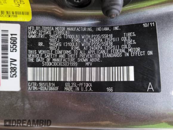 2012 Toyota Sienna XLE z VIN 5TDDK3DCXCS031999, wystawiony jako Copart lot #66875265 z przebiegiem 136 188 mil mil oraz Szkoda całkowita • Salvage title. Historia ofert i sprzedaży dostępna na DreamBid. Obrazek 13.