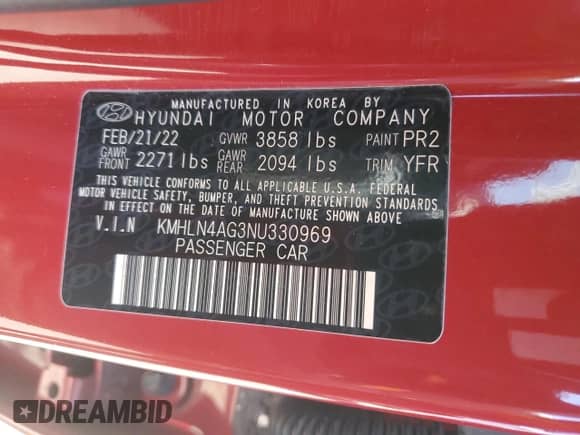 2022 Hyundai Elantra SEL z VIN KMHLN4AG3NU330969, wystawiony jako Copart lot #68753765 z przebiegiem 20 874 mil mil oraz Szkoda całkowita • Salvage title. Historia ofert i sprzedaży dostępna na DreamBid. Obrazek 13.