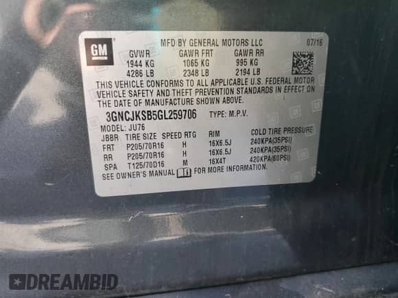 2016 Chevrolet Trax LS с VIN 3GNCJKSB5GL259706, выставлен на аукционе Copart как лот 82334505 с пробегом 54 891 миль миль и Чистый • Clean title. История ставок и продаж доступна на DreamBid. Изображение 12.