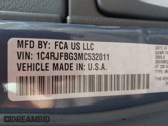 2021 Jeep Grand Cherokee Limited with VIN 1C4RJFBG3MC532011, listed as a IAAI auction lot 43379009 with 43,344 mi miles and . Bid and sale history available at DreamBid. Image 9.