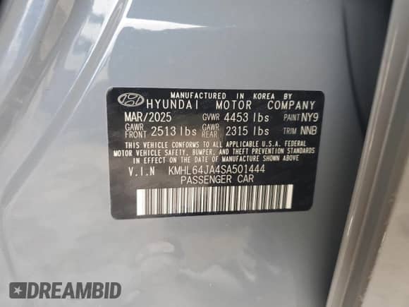 2025 Hyundai Sonata SEL with VIN KMHL64JA4SA501444, listed as a Copart auction lot 84232155 with 9,262 mi miles and Clean title. Bid and sale history available at DreamBid. Image 12.