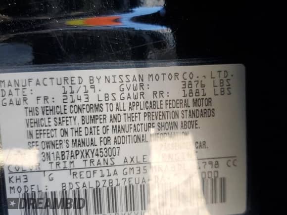 2019 Nissan Sentra S с VIN 3N1AB7APXKY453007, выставлен на аукционе Copart как лот 85601315 с пробегом 56 254 миль миль и Списание • Salvage title. История ставок и продаж доступна на DreamBid. Изображение 12.