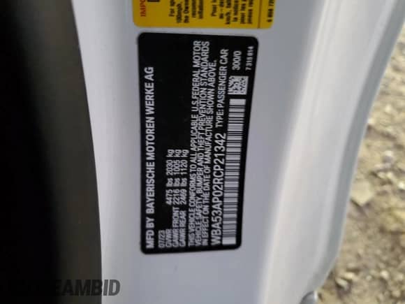 2024 BMW 4 Series 430i with VIN WBA53AP02RCP21342, listed as a Copart auction lot 86590094 with 10,737 mi miles and Clean title. Bid and sale history available at DreamBid. Image 12.