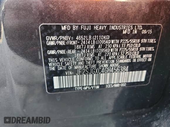 2016 Subaru Forester XT Touring with VIN JF2SJGXC4GH456384, listed as a Copart auction lot 70045345 with 107,427 mi miles and Salvage title. Bid and sale history available at DreamBid. Image 14.