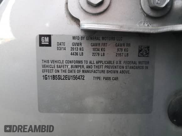 2014 Chevrolet Malibu LS с VIN 1G11B5SL2EU156472, выставлен на аукционе Copart как лот 70063355 с пробегом 175 778 миль миль и Списание • Salvage title. История ставок и продаж доступна на DreamBid. Изображение 13.