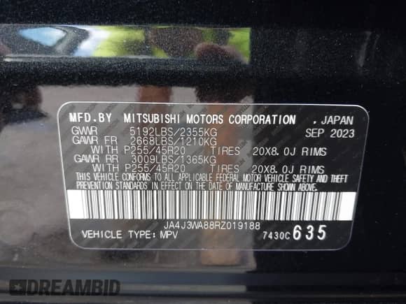 2024 Mitsubishi Outlander SEL with VIN JA4J3WA88RZ019188, listed as a IAAI auction lot 43293153 with 13,457 mi miles and . Bid and sale history available at DreamBid. Image 9.
