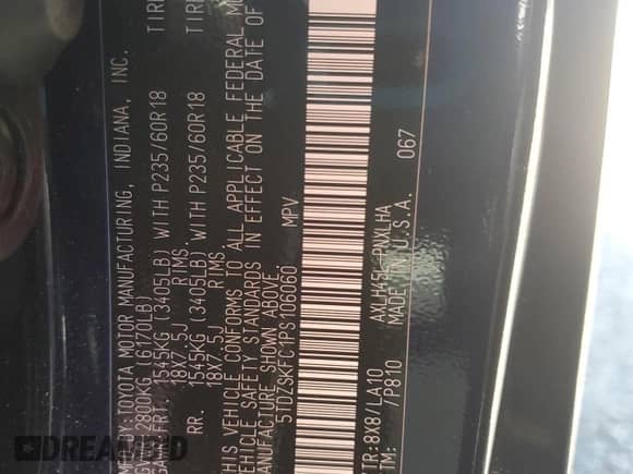 2023 Toyota Sienna Limited с VIN 5TDZSKFC1PS106060, выставлен на аукционе Copart как лот 54187105 с пробегом 17 341 миль миль и Списание • Salvage title. История ставок и продаж доступна на DreamBid. Изображение 13.