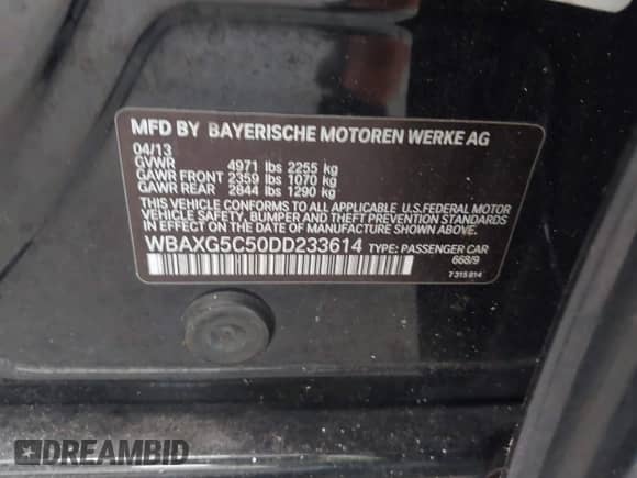 2013 BMW 5 Series 528i с VIN WBAXG5C50DD233614, выставлен на аукционе IAAI как лот 43231708 с пробегом 136 691 миль миль и . История ставок и продаж доступна на DreamBid. Изображение 9.