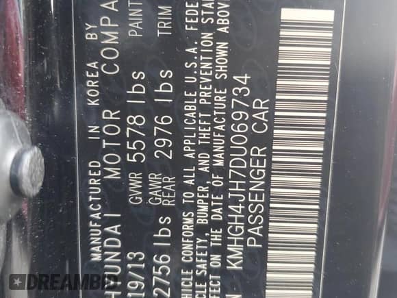 2013 Hyundai Equus Signature с VIN KMHGH4JH7DU069734, выставлен на аукционе Copart как лот 60468465 с пробегом 98 656 миль миль и Списание • Salvage title. История ставок и продаж доступна на DreamBid. Изображение 13.